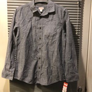 NWT Boys Navy Chambray/Jean/Denim Colored Long Sleeve Collared Shirt L(12/14)